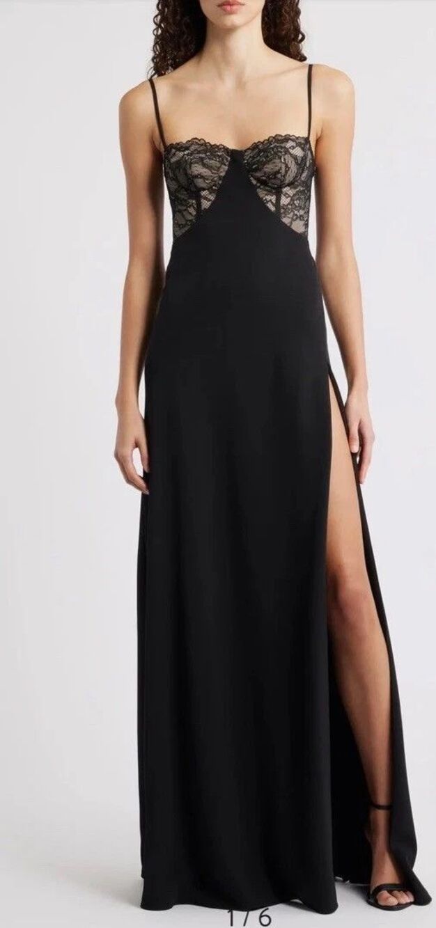 Black Halo Coressa Underwire Lace Inset Stretchy Crepe Gown, Sz 12, New - Picture 1 of 12